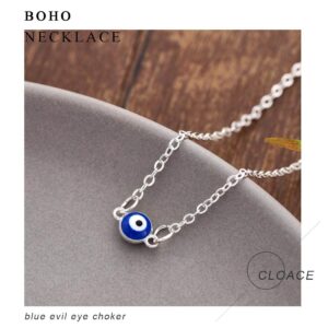 CLOACE Evil Eye Pendant Necklace Chain Necklaces Fashion Jewelry Gift for Women(Silver)