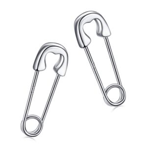 Safety Pin Earrings 925 Sterling Silver Small Heart Safety Pin Earrings for Women Paperclip Earrings Tiny Safety Pin Earrings