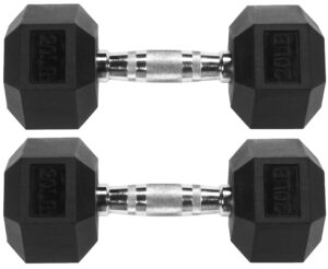 signature fitness rubber encased hex dumbbell, 20lb pair