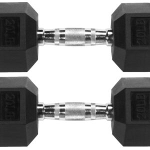 Signature Fitness Rubber Encased Hex Dumbbell, 20LB Pair