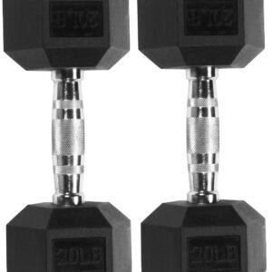 Signature Fitness Rubber Encased Hex Dumbbell, 20LB Pair