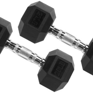 Signature Fitness Rubber Encased Hex Dumbbell, 20LB Pair