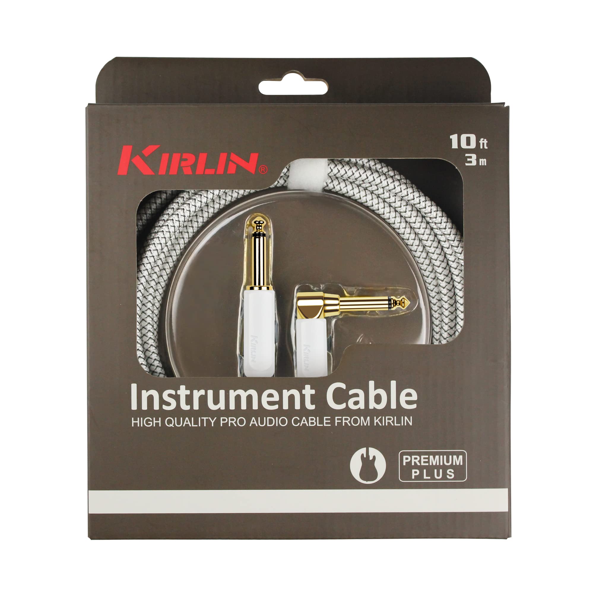 KIRLIN, KIRLIN CABLE Instrument Cable, 1/4" Mono Plug, White, 20FT (IWB-202WGL-20/WT)