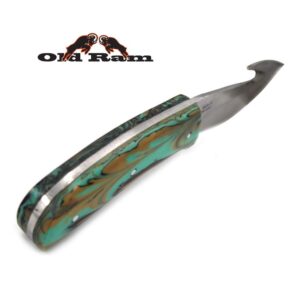 Old Ram Gut Hook Deer Skinner Fixed Blade Sharp Hunting Camping Knife w./ Leather Sheath (GP)