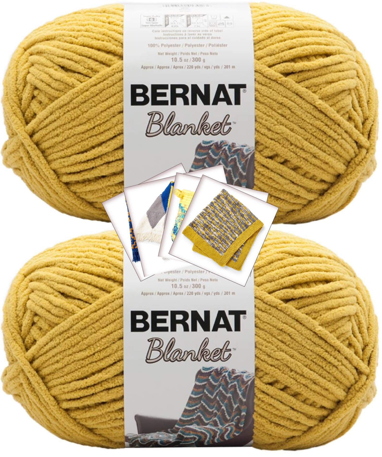 Bernat Blanket Yarn - Big Ball (10.5 oz) - 2 Pack with Pattern Cards in Color (Moss)