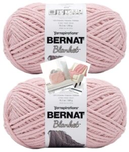 bernat blanket yarn - big ball (10.5 oz) - 2 pack with pattern cards in color (tan pink)