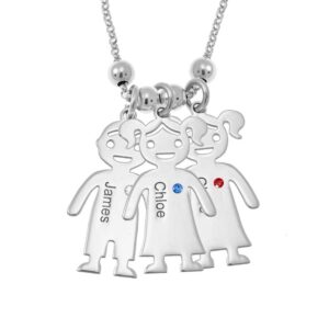 funcok personalized sterling silver children charm pendant mothers custom name necklace with birthstone (silver-3 charm)