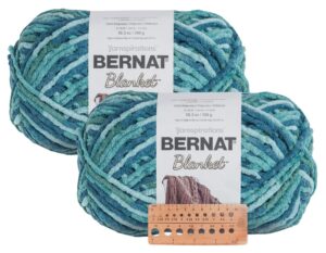 bernat blanket yarn - big ball (10.5 oz) - 2 pack with pattern cards in color (tidepool)