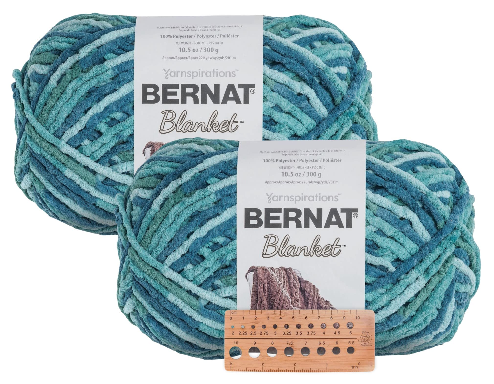 Bernat Blanket Yarn - Big Ball (10.5 oz) - 2 Pack with Pattern Cards in Color (Tidepool)