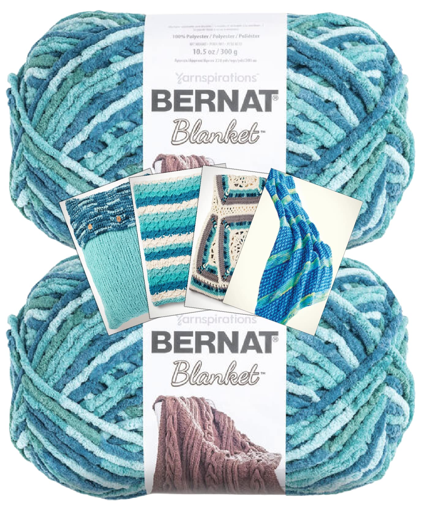 Bernat Blanket Yarn - Big Ball (10.5 oz) - 2 Pack with Pattern Cards in Color (Tidepool)