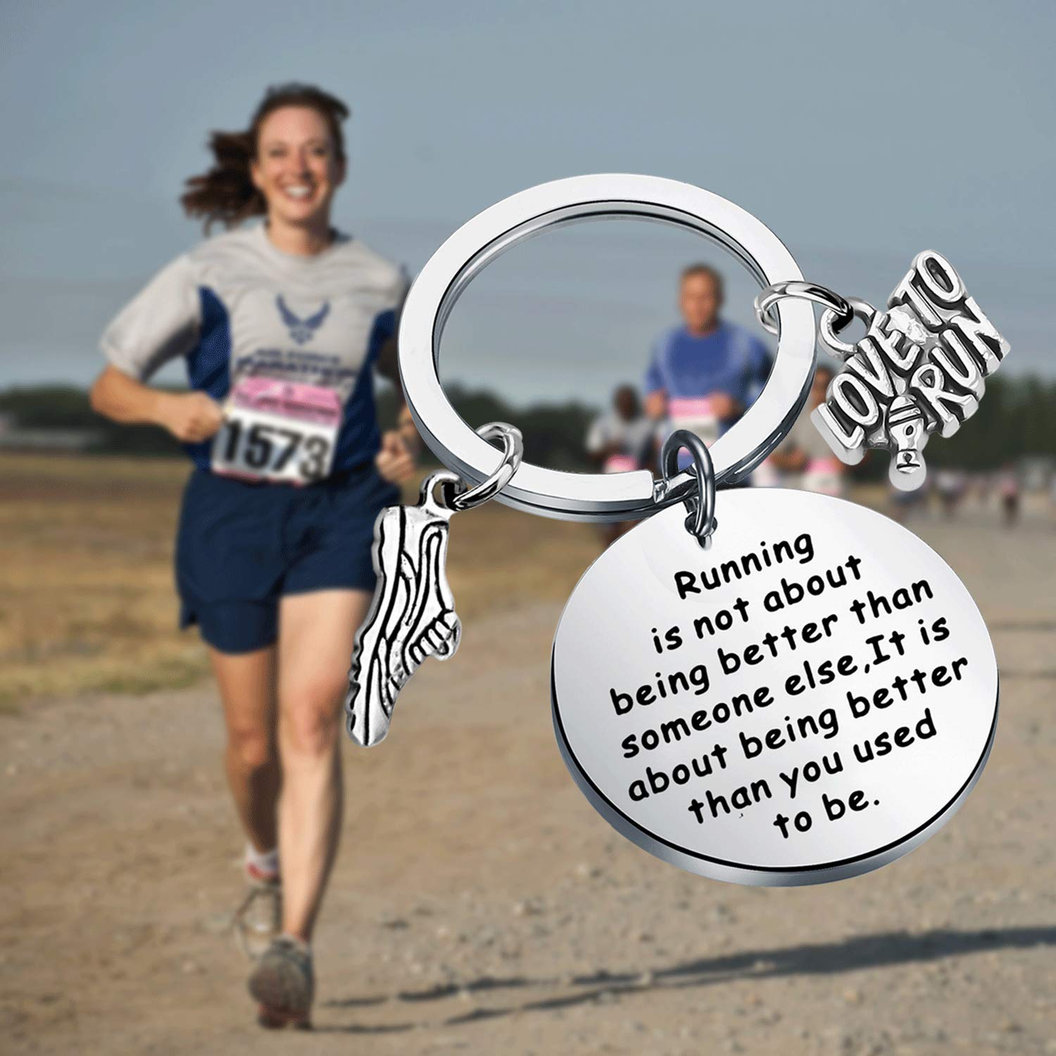 WSNANG Runner Gift Running is About Being Better Than You Used to Be Keychain Marathon Runner Jewelry Track Gift（Running Keychain）