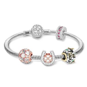 gnoce charm bracelet for women 925 sterling silver snake chain bracelet with flower clusters colorful charm bead basic charm bangle with clasp (8.3)