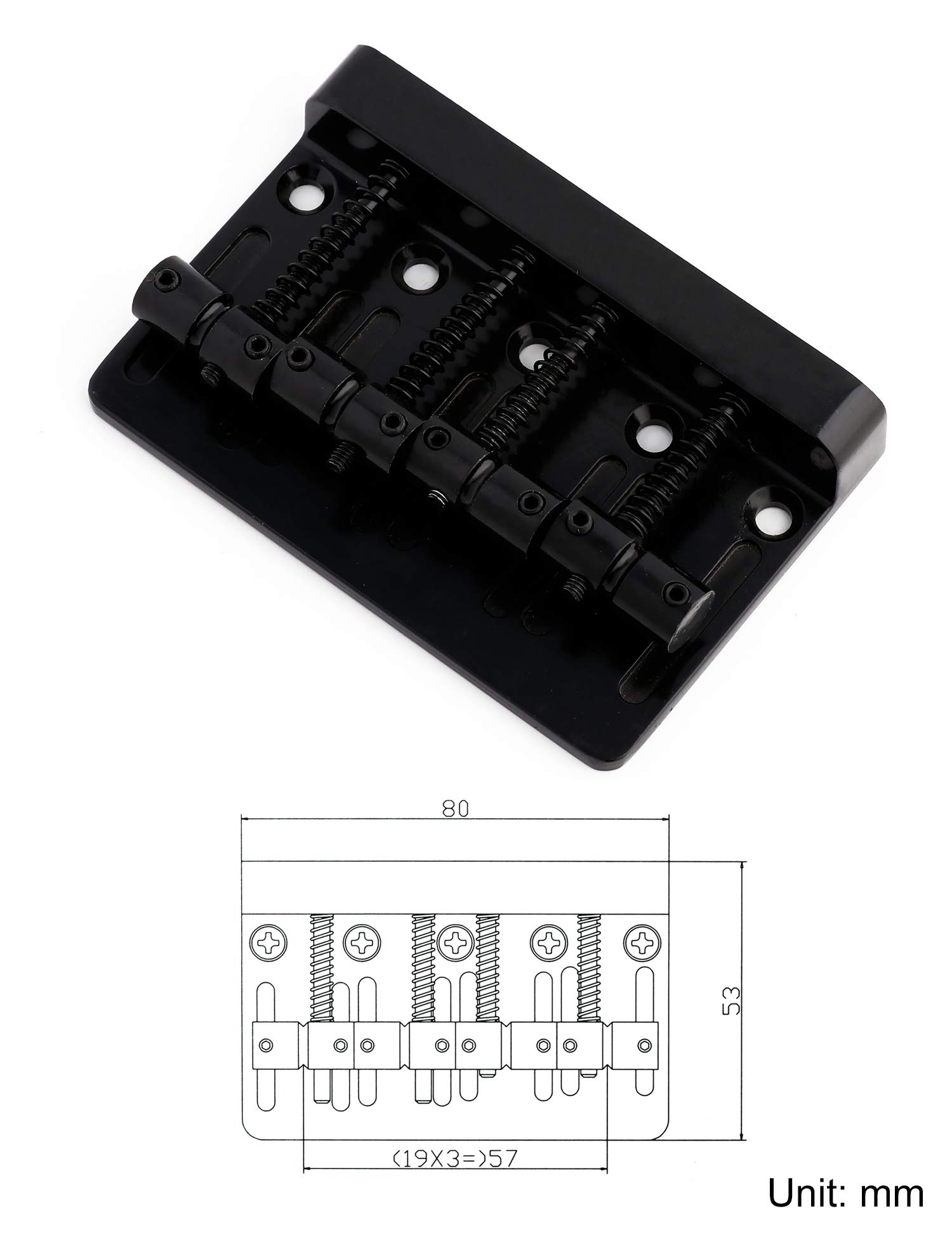 Metallor 4 String Bass Bridge Tailpiece Fixed Saddles for Electric Bass Guitar Jazz Bass or Precision Bass Black.