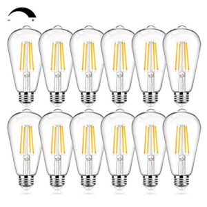 12Packs Vintage LED Edison Bulbs, 60W Equivalent 7W, 800Lumens, Dimmable ST64 Antique LED Filament, Soft Warm White 2700K, E26 Medium Base Light Bulbs High Brightness Clear Glass for Bedroom Office