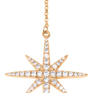 Savlano 14K Yellow Gold Plated Cubic Zirconia Round Cut Starburst 18 Inches Pendant Chain Necklace For Women