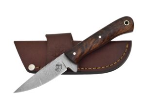 knives ranch 7" fixed blade edc knife with sheath - damascus steel hunting knife - full tang - rosewood handle - horizontal carry leather sheath snug fit (3056-irw)