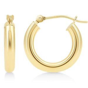 kezef solid 14k gold hoop earrings - 3mm tube hoop gold earrings for women - 18mm 14k yellow gold earrings - real gold hoops with high polish finish