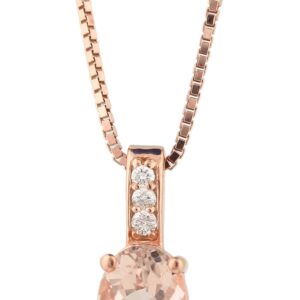 GNG Natural Morganite & Diamond Pendant Necklace In Sterling Silver (Rose Gold Plated) (7x5mm)