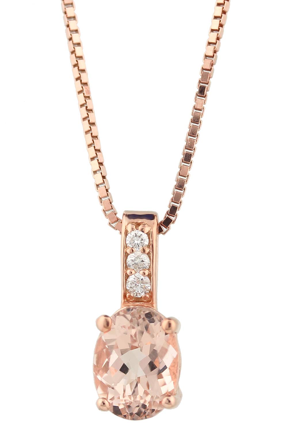 GNG Natural Morganite & Diamond Pendant Necklace In Sterling Silver (Rose Gold Plated) (7x5mm)