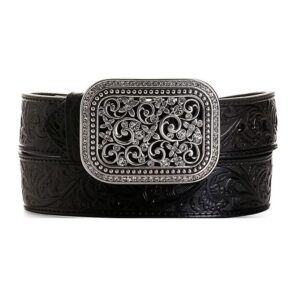 ARIAT Black Tooled Belt with Rhinestone Buckle XL