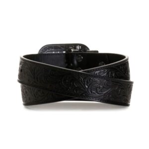 ARIAT Black Tooled Belt with Rhinestone Buckle M