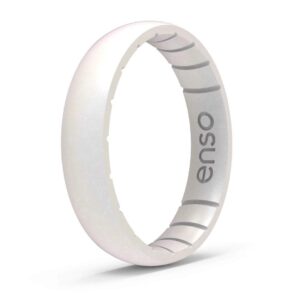 enso rings thin birthstone silicone ring – unisex wedding engagement band – comfortable breathable band - 4.3mm wide, 1.75mm thick (opal, 7)