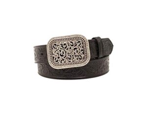 ariat black tooled belt with rhinestone buckle s