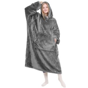 KPBLIS Wearable Blanket Hoodies Gifts for Women and Men, Oversized Wearable Hoody Blanket Sweatshirt, Cozy and Warm Wearable Fleece Blanket with Sleeves and Giant Pocket for Adults and Kids, Gray