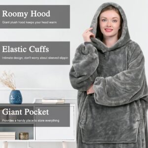 KPBLIS Wearable Blanket Hoodies Gifts for Women and Men, Oversized Wearable Hoody Blanket Sweatshirt, Cozy and Warm Wearable Fleece Blanket with Sleeves and Giant Pocket for Adults and Kids, Gray