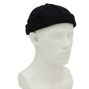 Umeepar Unisex Cotton Docker Hat Cap Cuffed Beanie Hat Harbour Sailor Summer Hat for Men Women (Black)