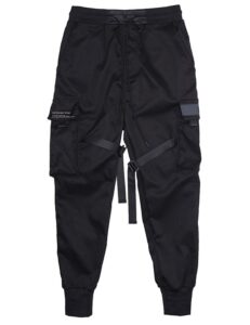 paodikuai men techwear matte black jogger pants relaxed fit streetwear pants with 6 pockets (black, medium)