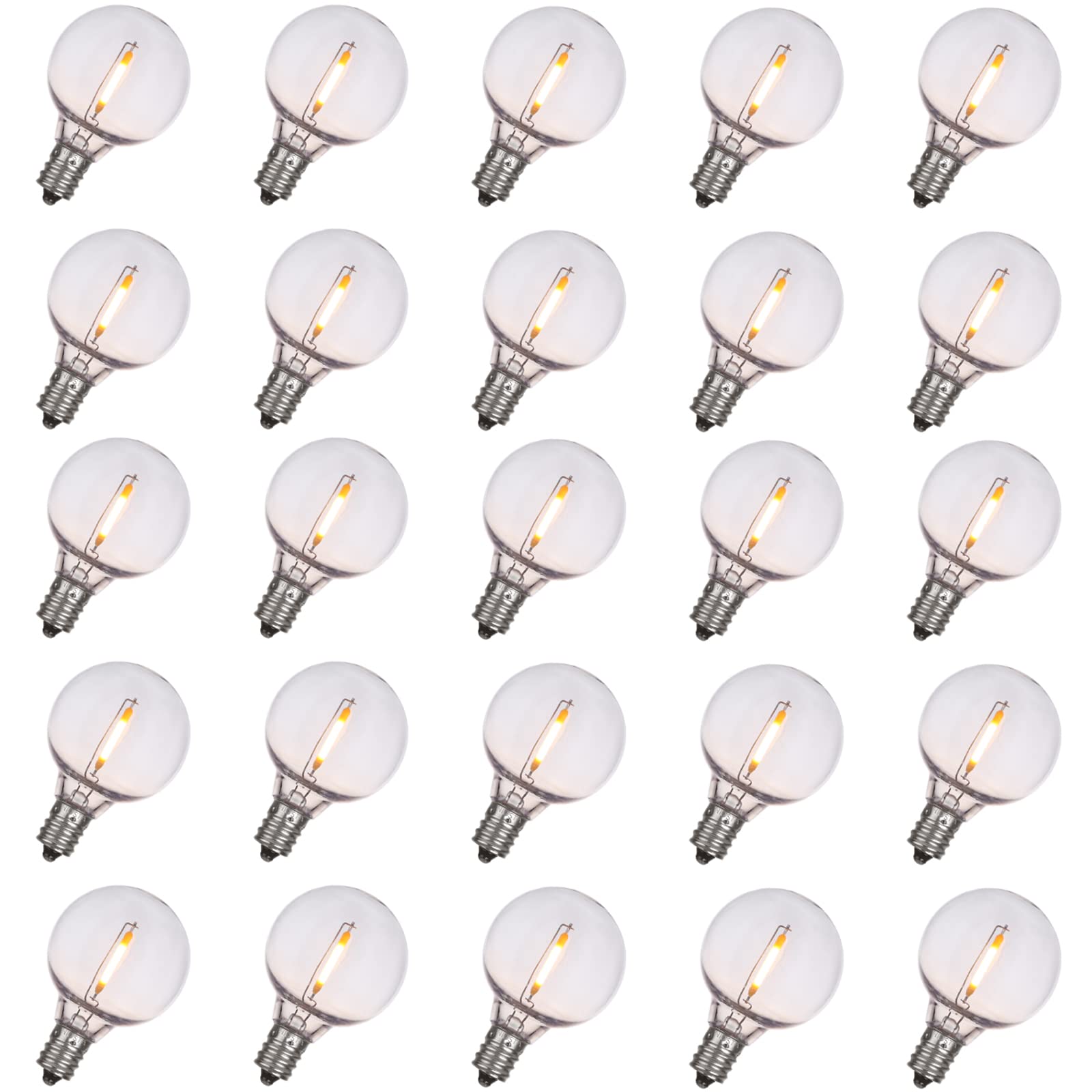 NIOSTA G40 Replacement Bulbs for Outdoor String Lights, 2700K Warm White and E12/C7 Base, 0.5W LED=5W Incandescent Bulbs, Shatterproof & Waterproof Globe Bulbs(25 Pack)