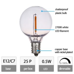 NIOSTA G40 Replacement Bulbs for Outdoor String Lights, 2700K Warm White and E12/C7 Base, 0.5W LED=5W Incandescent Bulbs, Shatterproof & Waterproof Globe Bulbs(25 Pack)