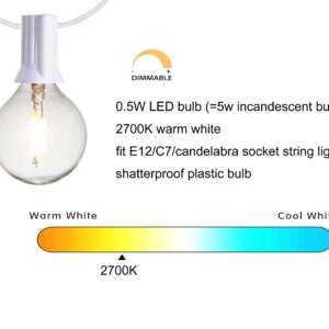 NIOSTA G40 Replacement Bulbs for Outdoor String Lights, 2700K Warm White and E12/C7 Base, 0.5W LED=5W Incandescent Bulbs, Shatterproof & Waterproof Globe Bulbs(25 Pack)