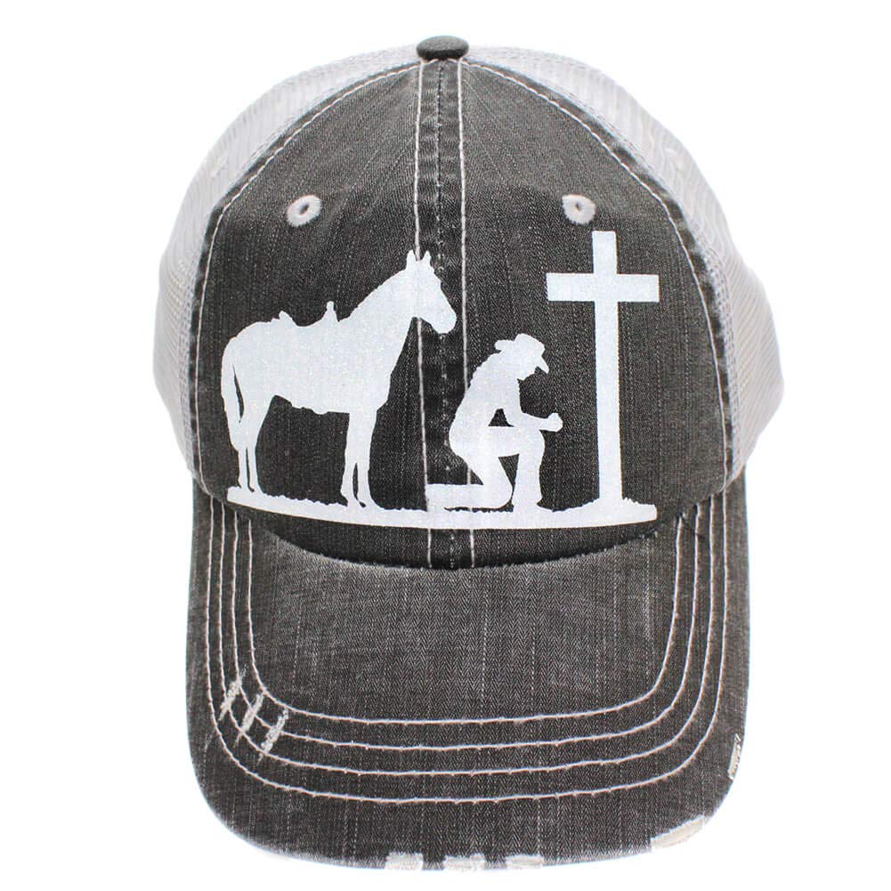 Show Me Country New Praying Cowgirl Distrssed Grey Trucker Style Hat