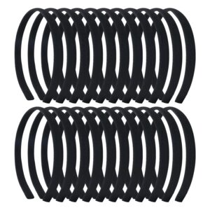 Lawie 20 Pack 0.5 Inch Black Plain Cloth Covered Thin Hard Plastic Headbands Elastic Skinny Hairband Flexible Hair Hoop Holder Clasp Tiara Crown Base Headpieces Crafts DIY Accessories for Women Girls