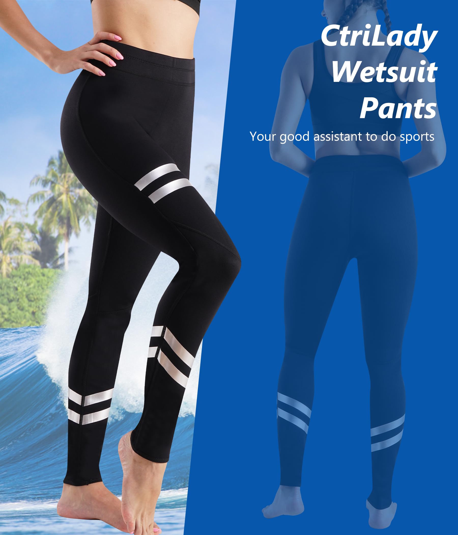 CtriLady Women's Wetsuit Long Pants,1.5mm Neoprene Pants Wetsuit Legging Keep Warm for Swimming Surfing Diving Kayaking（M,Black