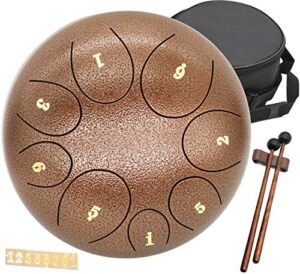 steel tongue drum tank drum - standard c key 8 notes 8 inches pan drum - percussion instrument with drum mallets -handpan drum with bag, music book, finger picks for camping, meditation, or yoga