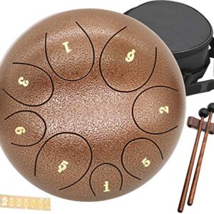 Steel Tongue Drum Tank Drum - Standard C Key 8 Notes 8 inches Pan Drum - Percussion Instrument with Drum Mallets -Handpan Drum with Bag, Music Book, Finger Picks for Camping, Meditation, or Yoga