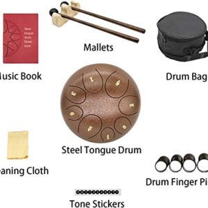 Steel Tongue Drum Tank Drum - Standard C Key 8 Notes 8 inches Pan Drum - Percussion Instrument with Drum Mallets -Handpan Drum with Bag, Music Book, Finger Picks for Camping, Meditation, or Yoga