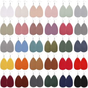 30 Pairs of Teardrop Double-sided Leather Earrings with 30 Color for Women Jewelry Fashion and Valentine Birthday Party Gift