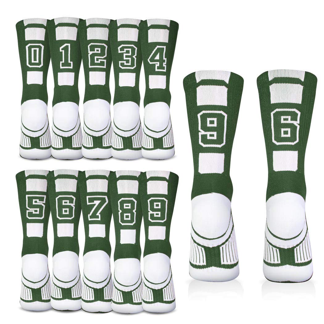 ChalkTalkSPORTS Custom Team Number Socks | Youth & Adult Athletic Performance Socks | Green Number Socks | Choose Your Number