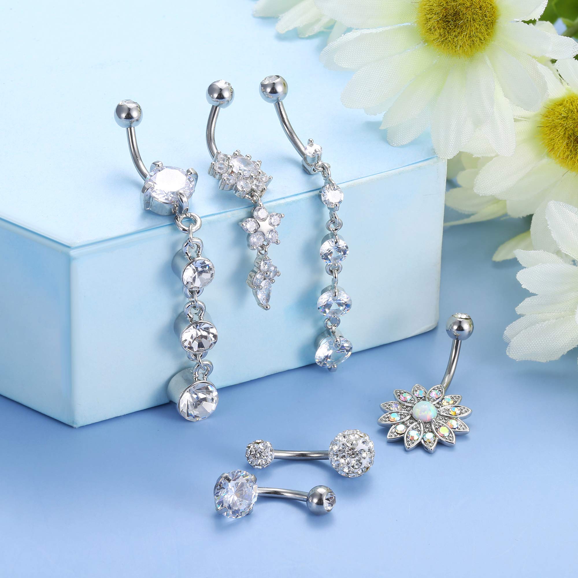 JOERICA Silver Tone Nipple Rings Belly Button Rings for Women 14G Stainless Steel Nipplerings Belly Navel Piercing Jewelry