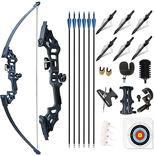 Monleap Archery 51" Takedown Recurve Bow and Arrows Set for Adults Metal Riser Longbow Kit Right Hand Straight Bow for Beginner Hunting Shooting Practice 30 40 50lb (50lb, Black)