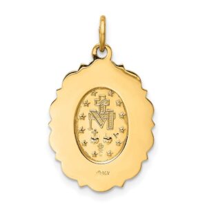 Jewelry Stores Network Mary Mother of God Miraculous Medal with Words Oval Pendant in Real 14k Yellow Gold 20x15mm