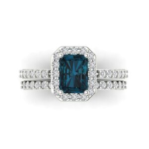 clara pucci 2.20ct emerald cut halo solitaire london blue topaz engagement promise anniversary bridal ring band set 14k white gold 4.5