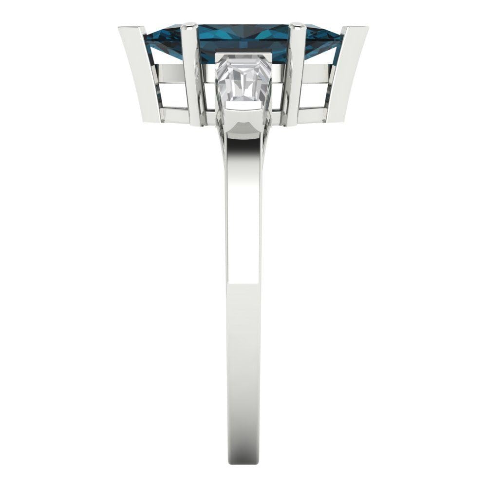 Clara Pucci 1.97ct Marquise Baguette cut 3 stone Solitaire Natural London Blue Topaz gemstone designer Modern Ring 14k White Gold