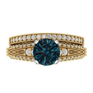 clara pucci 2.07ct round cut pave solitaire with accent natural london blue topaz statement bridal ring band set 14k 2 tone gold 8.5