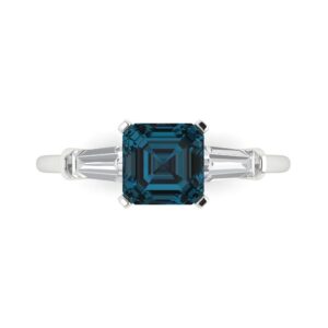 1.56ct sq emerald cut 3 stone solitaire royal blue topaz wedding bridal art deco anniversary ring 14k white gold 9.25