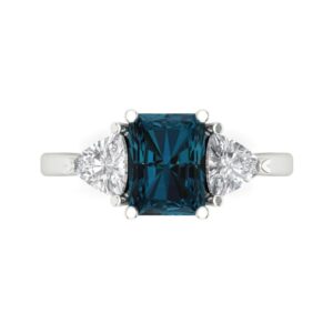 Clara Pucci 2.97ct Emerald Trillion cut 3 stone Solitaire Natural London Blue Topaz gemstone designer Modern Ring 14k White Gold